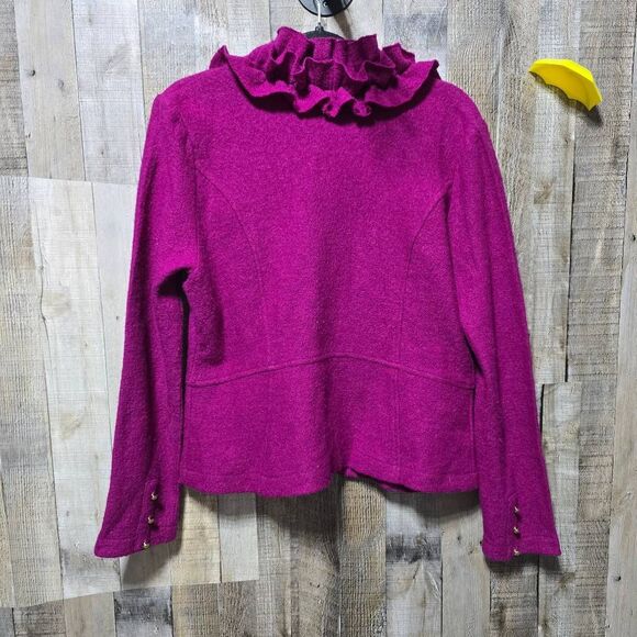 Cache Vintage 90s Magenta Ruffle Wool Cardigan Blazer - Picture 2 of 3